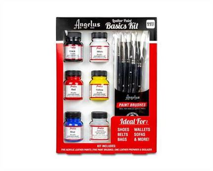 Angelus Leather Paint Basic Starter Kit with Preparer & Deglazer and Brush Set