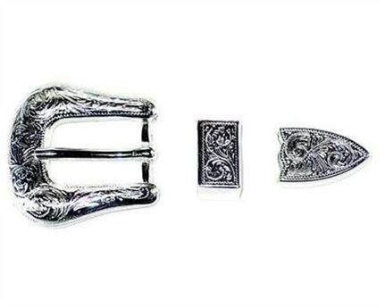 BUCKLE 3 PC BELT SET SILVER PLATE FINISH 20MM
