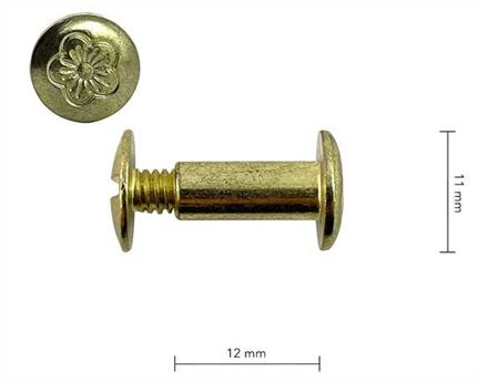 SCREW CHICAGO / KEY POST FLORAL PATTERNED HEAD GILT 12mm Diameter