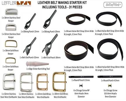 LEATHER BELT MAKING STARTER KIT INC TOOLS 31 PIECES