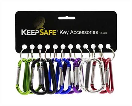 KEEPSAFE 80MM CARABINER WITH KEY RING ASST COLOURS CARD OF 12