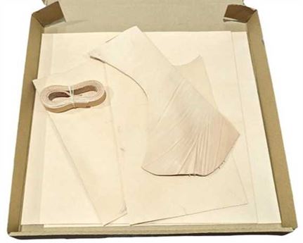  VEG TANNED LEATHER 2mm IN A BOX, TWO 36 X 36cm PIECES, ONE STRAP AND SOME OFF CUTS
