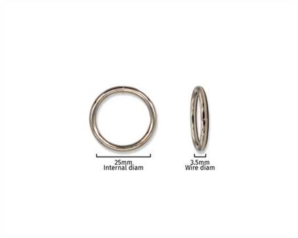 RING NICKEL PLATE 25MM INTERNAL DIMENSION 3.5MM DIAMETER WIRE