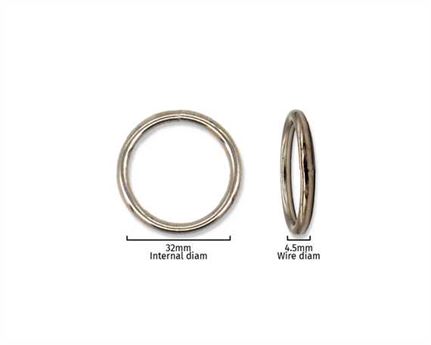 RING NICKEL PLATE 32MM INTERNAL DIMENSION 4.5MM DIAMETER WIRE