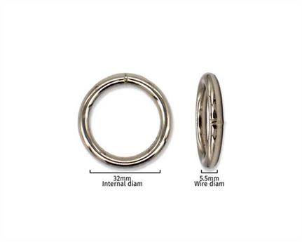 RING NICKEL PLATE 32MM INTERNAL DIMENSION 5.5MM DIAMETER WIRE