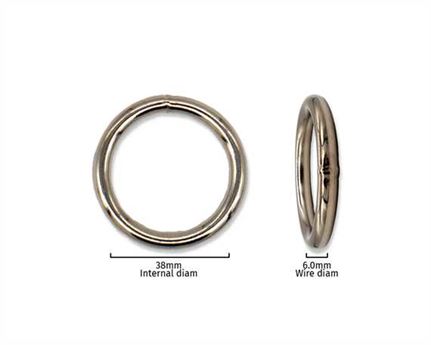 RING NICKEL PLATE 38MM INTERNAL DIMENSION 6.0MM DIAMETER WIRE
