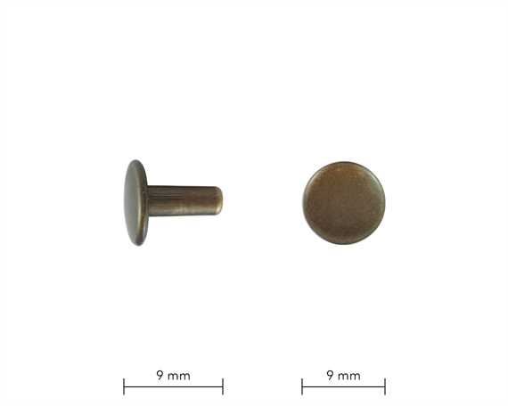 RIVET 2-PART TUBULAR ANTIQUE 9MM STEM DOUBLE CAP, PKT 100
