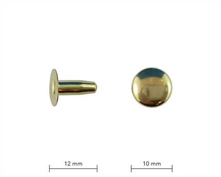 RIVET 2-PART TUBULAR GILT 12MM STEM SINGLE CAP PER 100