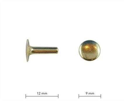 RIVET 2-PART TUBULAR GILT 12MM STEM SINGLE CAP TAIWAN PER 100