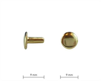 RIVET 2-PART TUBULAR GILT 9MM STEM DOUBLE CAP, PKT 100