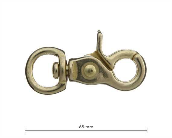 SCISSOR HOOK SWIVEL ROUND EYE 15MM BRASS 65MM LONG