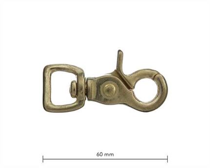 SCISSOR HOOK SWIVEL SQUARE EYE 15MM BRASS 60MM LONG
