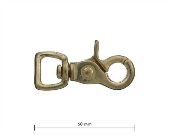 SCISSOR HOOK SWIVEL SQUARE EYE 15MM BRASS 60MM LONG
