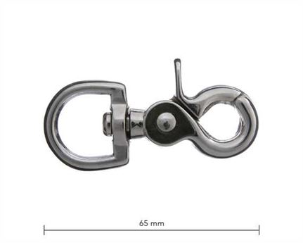 SCISSOR HOOK SWIVEL ROUND EYE 15MM NICKEL PLATE 65MM LONG
