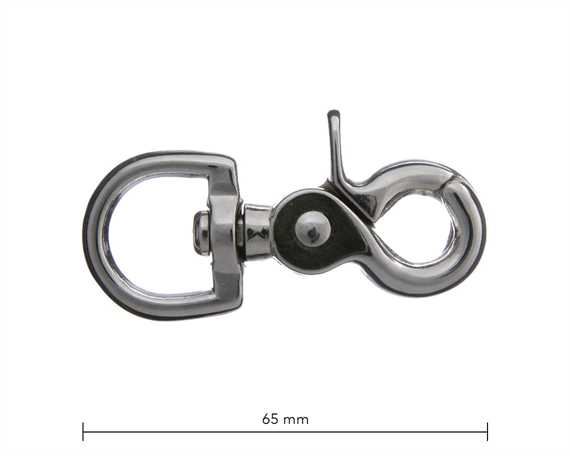SCISSOR HOOK SWIVEL ROUND EYE 20MM NICKEL PLATE 65MM LONG