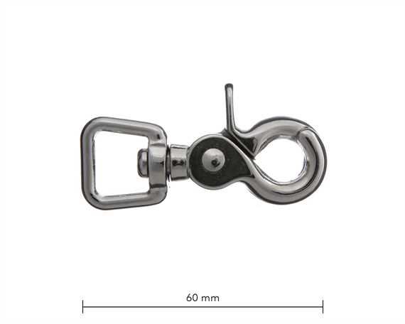 SCISSOR HOOK SWIVEL SQUARE EYE 15MM NICKEL PLATE 60MM LONG