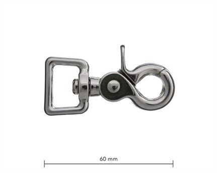 SCISSOR HOOK SWIVEL SQUARE EYE 20MM NICKEL PLATE 60MM LONG