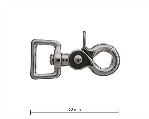 SCISSOR HOOK SWIVEL SQUARE EYE 20MM NICKEL PLATE 60MM LONG