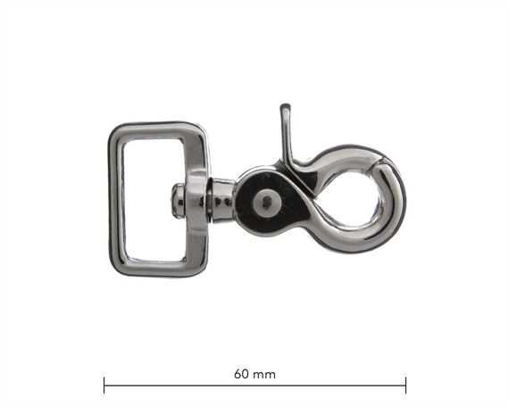 SCISSOR HOOK SWIVEL SQUARE EYE 25MM NICKEL PLATE 60MM LONG