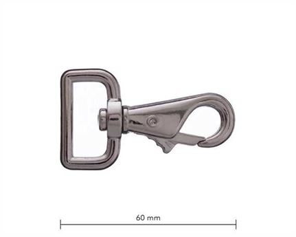 SNAP SWIVEL PUSH TRIGGER SQUARE EYE 25MM NICKEL PLATE 60MM LONG