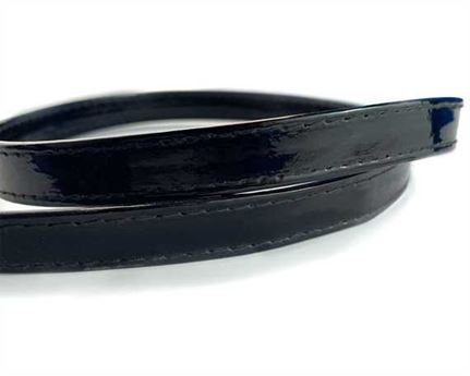 LEATHER STRAPPING STITCHED BLACK PATENT 15MM