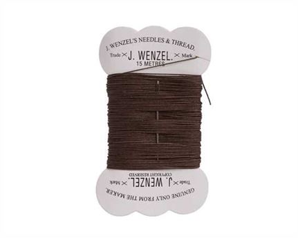 THREAD WAXED LINEN BROWN 15M CARD WITH NEEDLE
